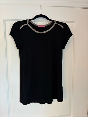 Maternal America Black Short-Sleeve Tee with Silver Metallic Trim